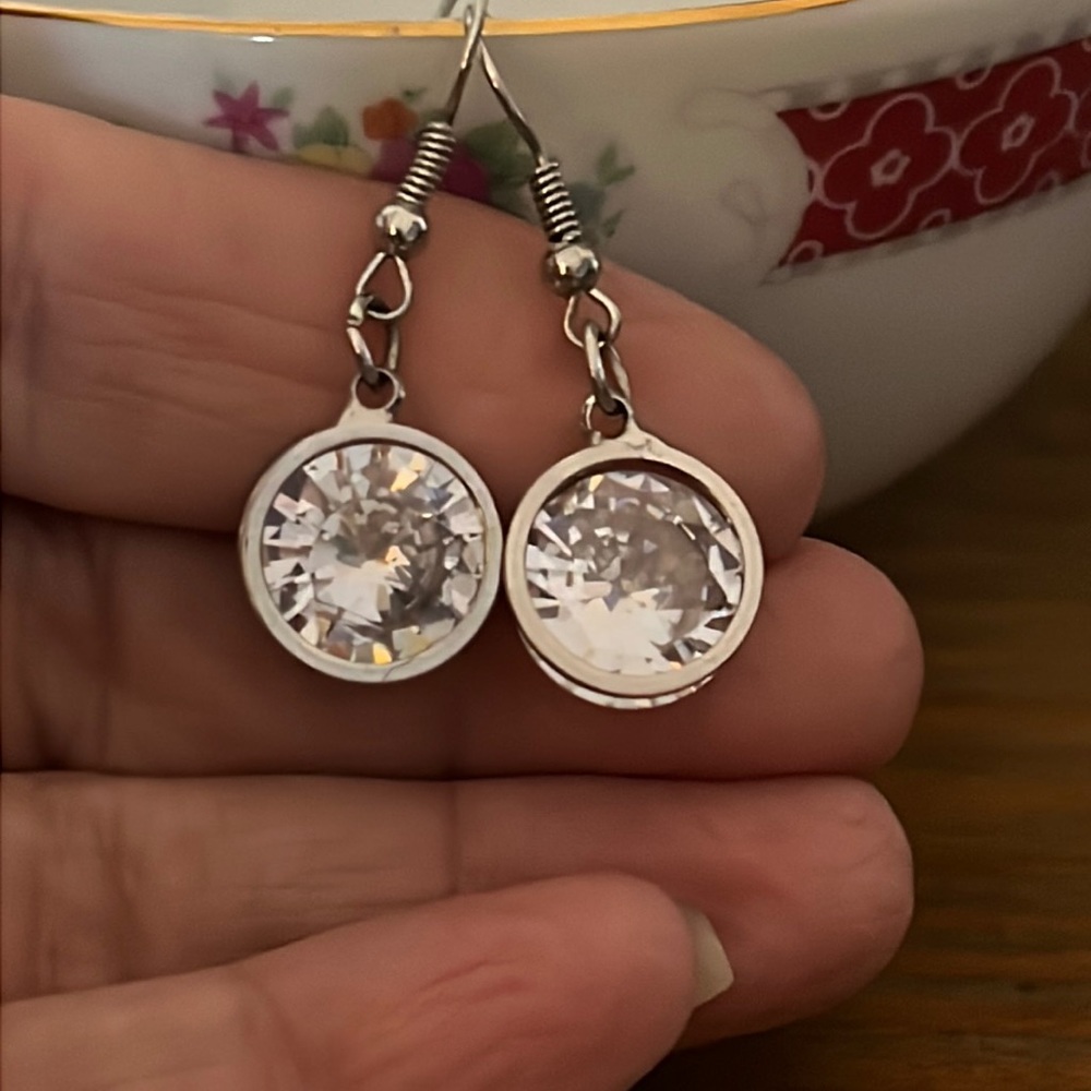 Large CZ earrings in stainless steel